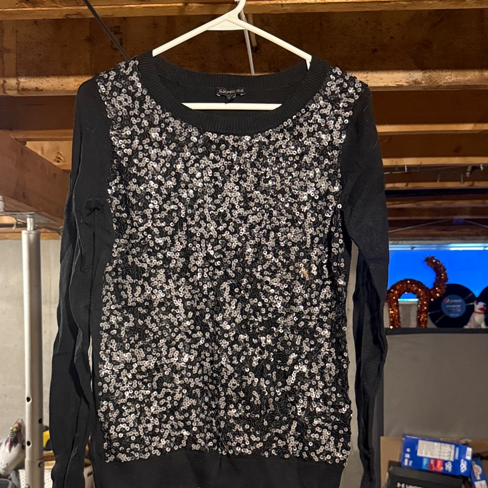 Express Black and Silver Sequin Sweater